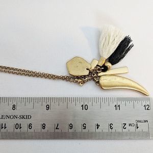 J. Crew Brushed Gold Horn & Tassle Necklace